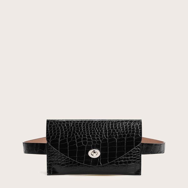 

Croc Embossed Fanny Pack, Black