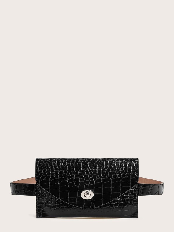

Croc Embossed Fanny Pack, Black