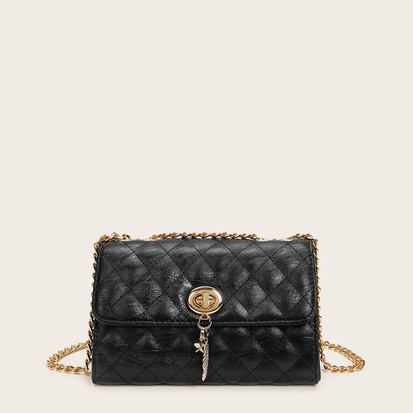 

Quilted Flap Chain Crossbody Bag, Black