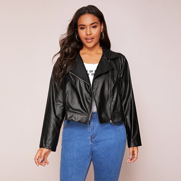 

Plus Zip Up Coated Biker Jacket, Black