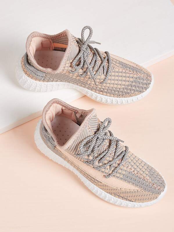 

Lace Up Knit Sneakers, Pink