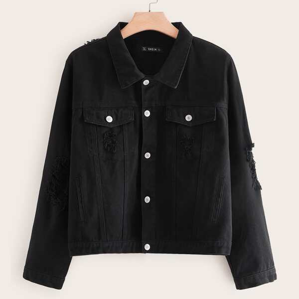 

Plus Ripped Trucker Denim Jacket, Black