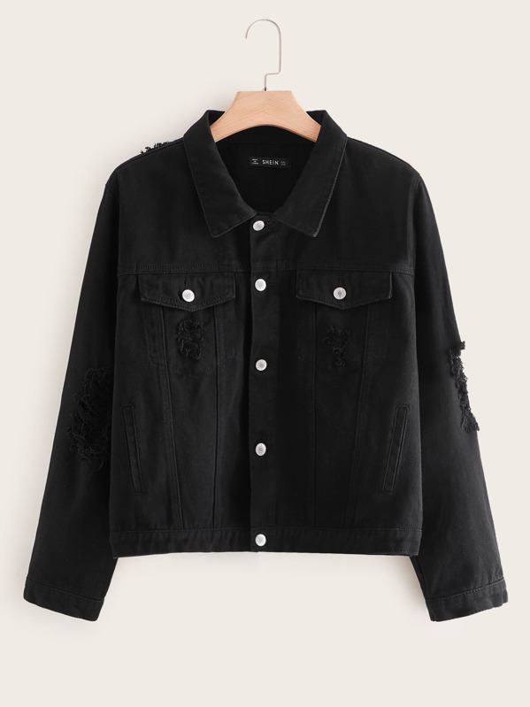

Plus Ripped Trucker Denim Jacket, Black