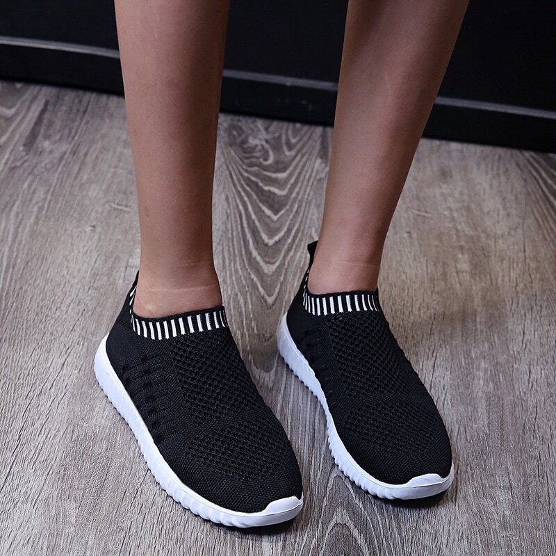 

Striped Slip On Knit Sneakers, Black