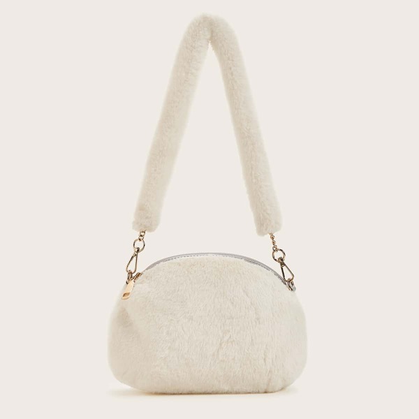 

Faux Fur Fluffy Shoulder Bag, White