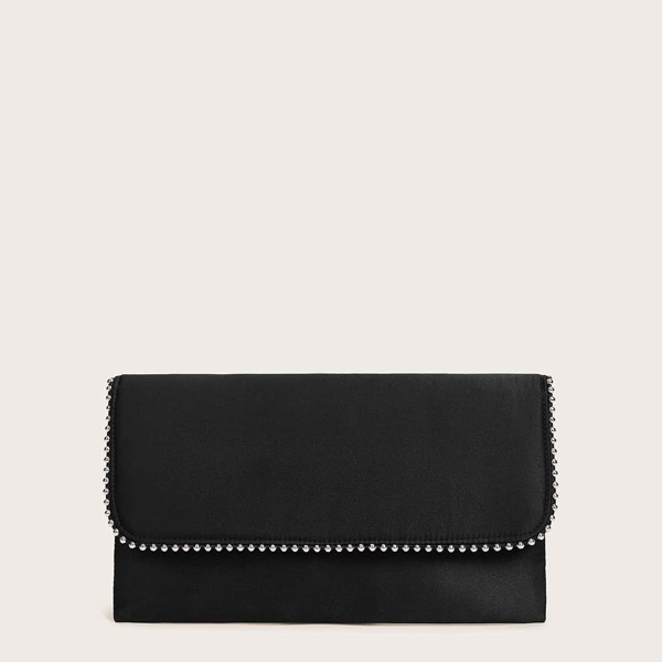 

Metal Decor Flap Chain Bag, Black