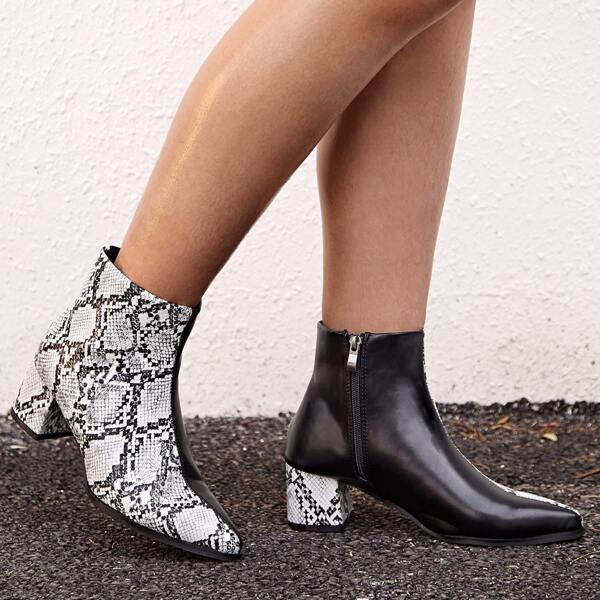 

Snakeskin Panel Chunky Heel Ankle Boots, Multicolor