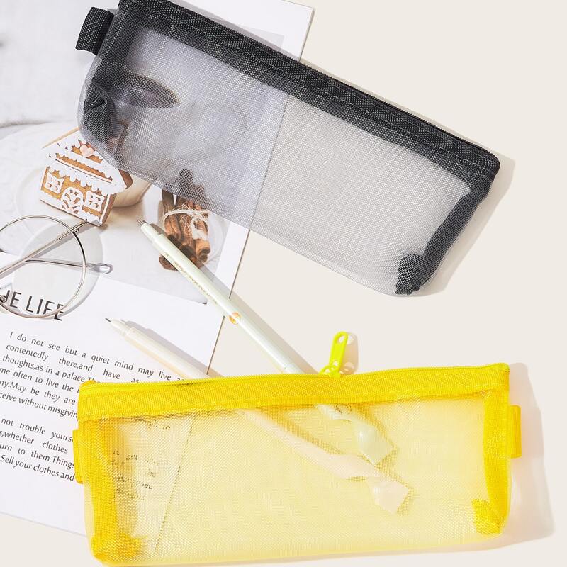

1pc Mesh Zipper Pencil Case