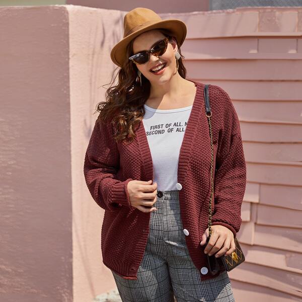 

Plus Open Front Drop Shoulder Cardigan, Burgundy