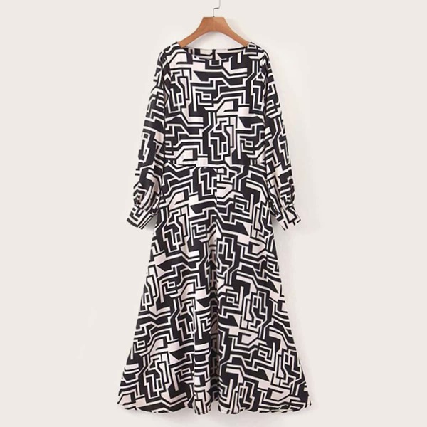 

Geo Graphic Boat Neck Zip Back Dress, Black and white