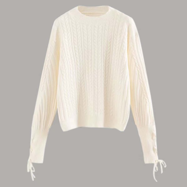 

Cable Knit Lace Up Tie Sleeve Sweater