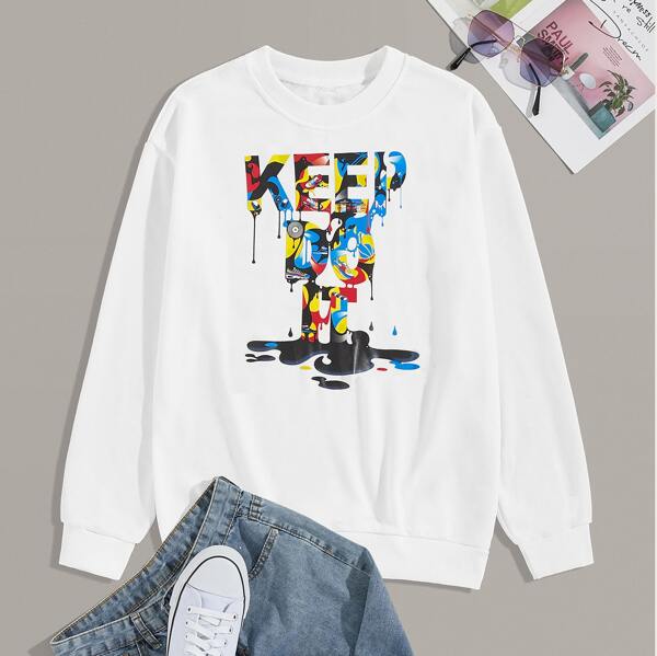 

Men Drop Shoulder Slogan Graphic Sweatshirt, White