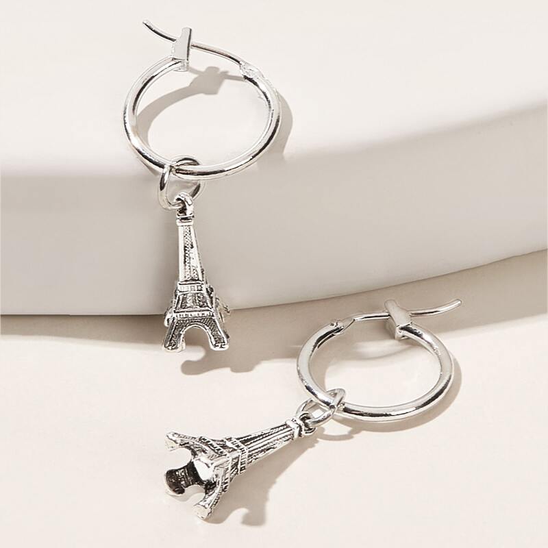 

1pair Eiffel Tower Drop Earrings, Silver