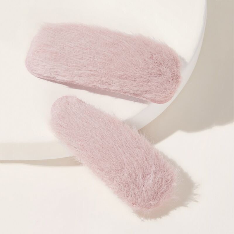 

2pcs Fluffy Hair Snap Clip, Pink