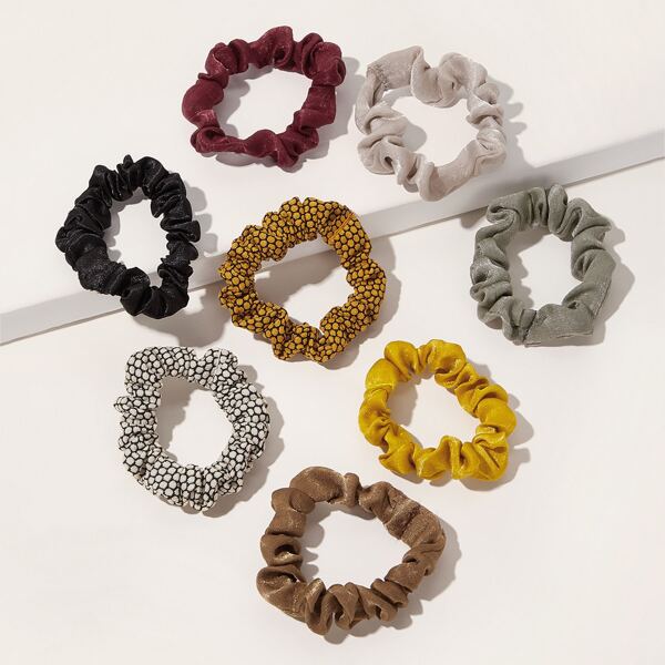 

8pcs Simple Satin & Velvet Scrunchie, Multicolor