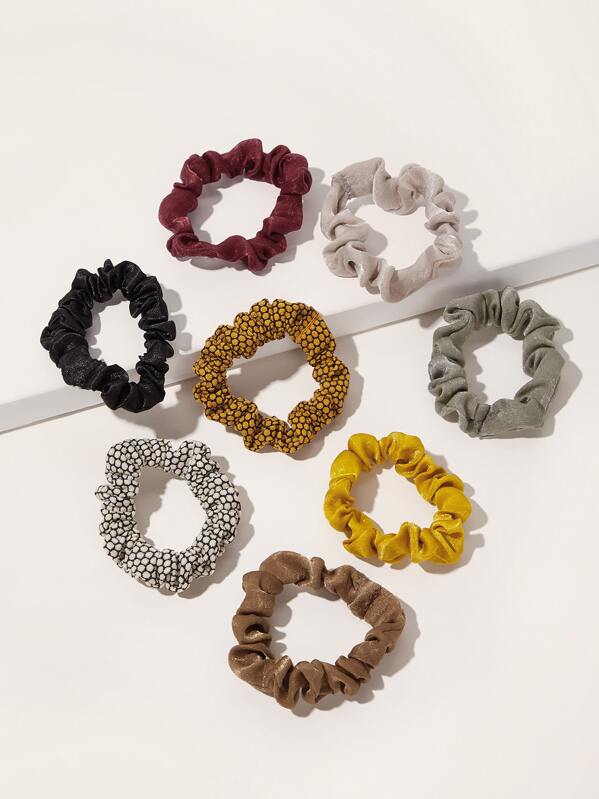 

8pcs Simple Satin & Velvet Scrunchie, Multicolor