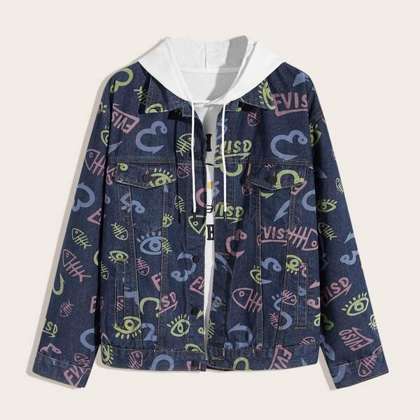 

Men Letter Graphic Denim Trucker Jacket, Navy
