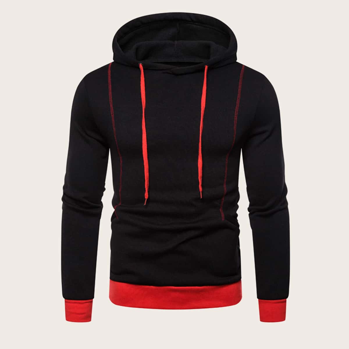 

Guys Contrast Binding Drawstring Hoodie, Black
