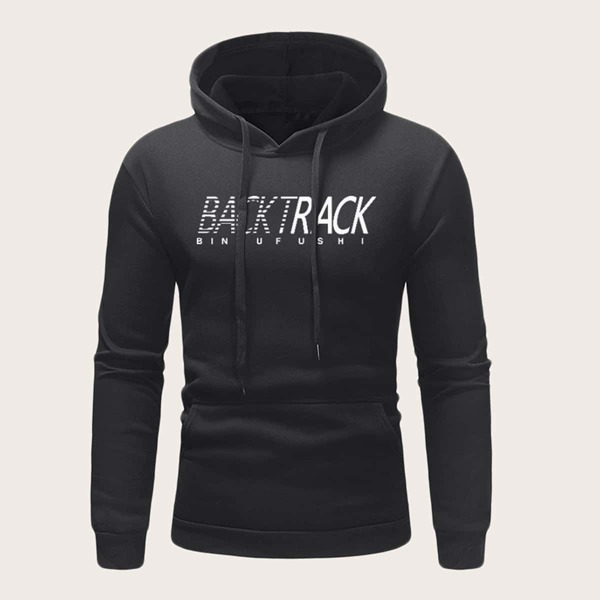 

Men Letter Graphic Drawstring Hoodie, Black