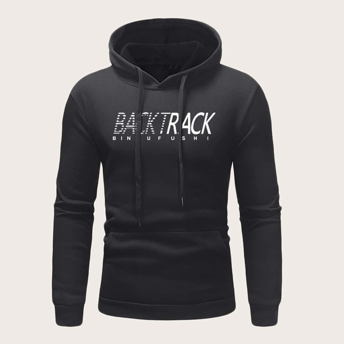 

Guys Letter Graphic Drawstring Hoodie, Black