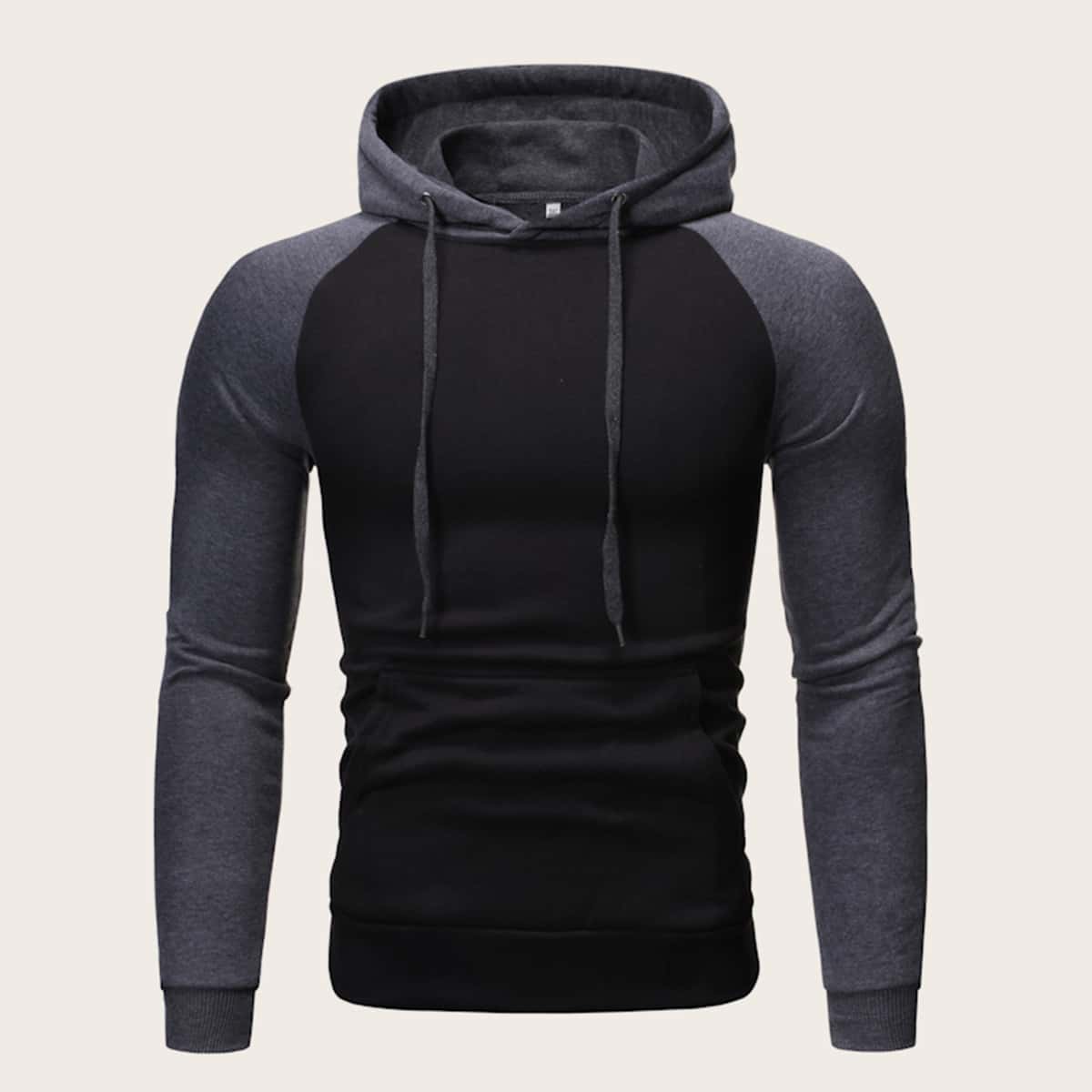 

Guys Contrast Raglan Sleeve Drawstring Hoodie, Black