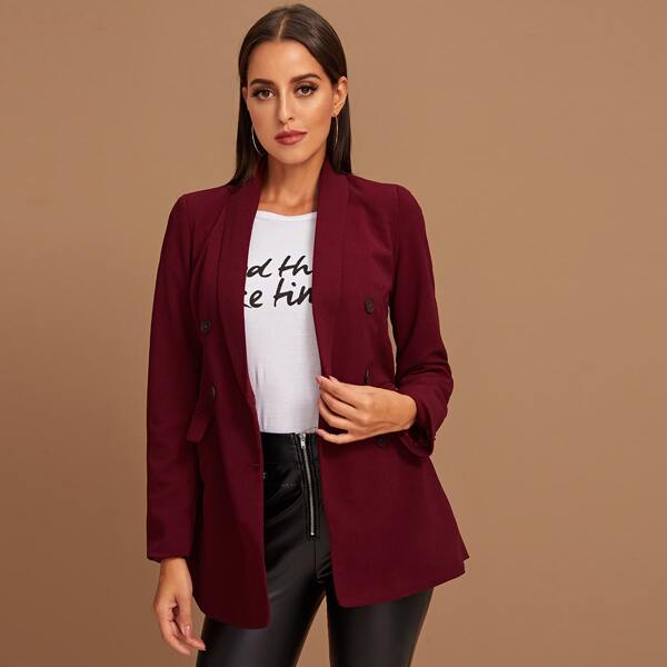 

Shawl Collar Double Breasted Blazer, Burgundy