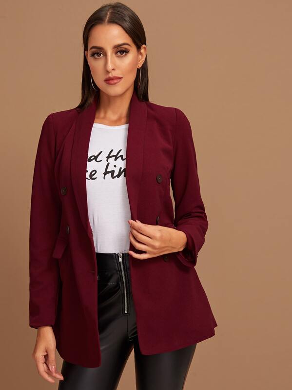 

Shawl Collar Double Breasted Blazer, Burgundy, Mary P.