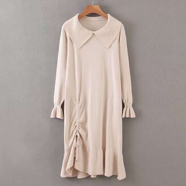 

Drawstring Ruffle Hem Sweater Dress
