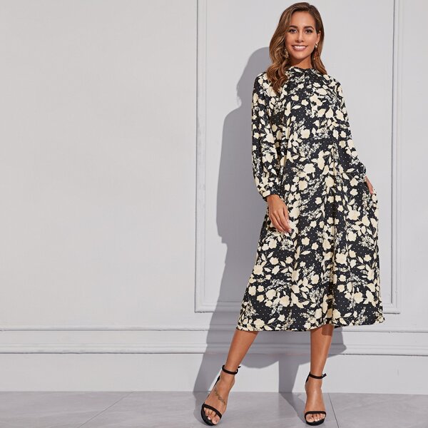

Allover Floral Print Tunic Dress, Multicolor