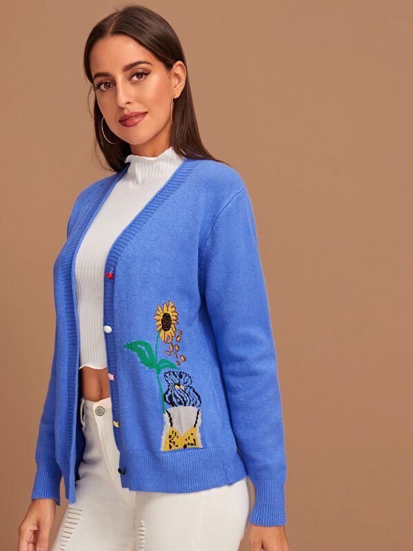 

Cartoon Graphic Button Up Cardigan, Blue, Mary P.