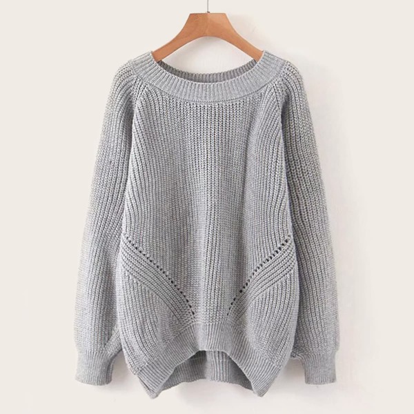 

Raglan Sleeve Ribbed Knit Sweater, Grey