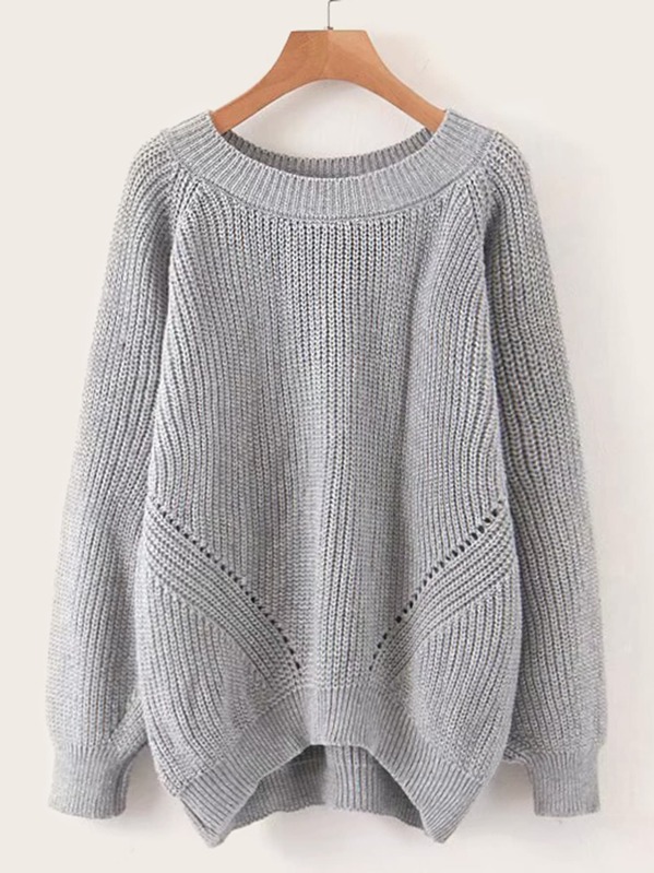 

Raglan Sleeve Ribbed Knit Jumper, Grey