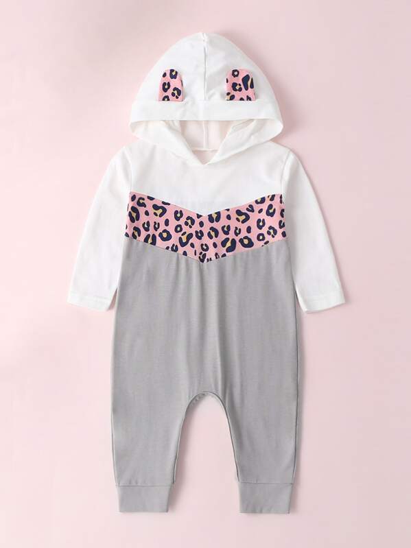 

Baby Girl Cut And Sew Cheetah Print Hooded Jumpsuit, Multicolor