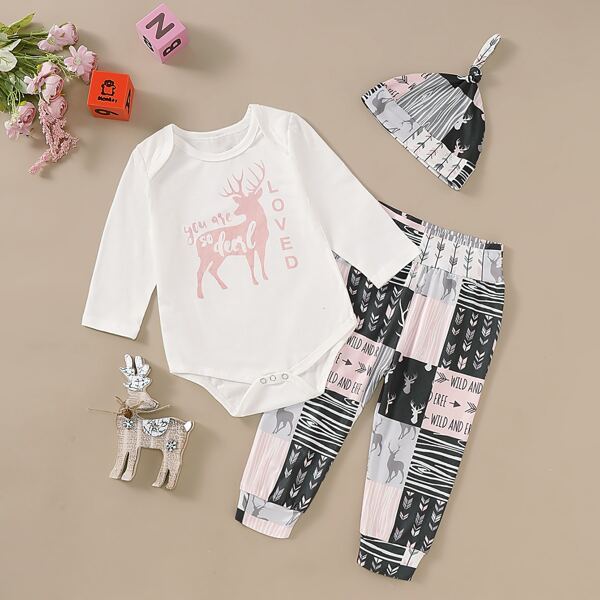 

Baby Girl Popper & Allover Print Pants & Hat, Multicolor