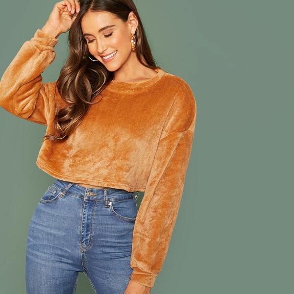 

Drop Shoulder Teddy Sweatshirt, Camel