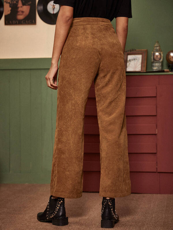 Solid loose wide leg corduroy pants Outlet