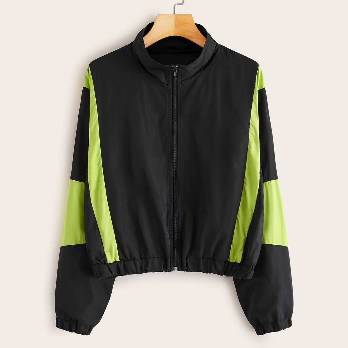 

Color-block Zip-up Windbreaker Jacket, Black