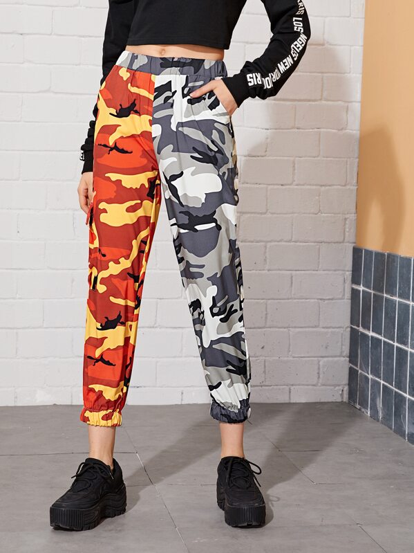 

Two Tone Camo Print Cargo Pants, Multicolor, Lef