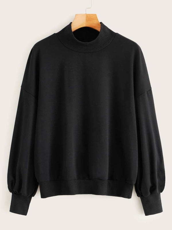 

Solid Mock Neck Bishop Sleeve Sweatshirt, Black