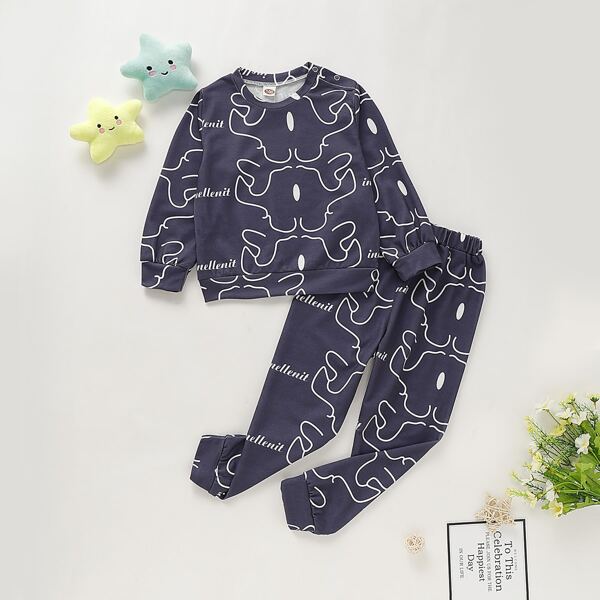 

Toddler Boys Graphic Print Sweatshirt With Pants, Navy