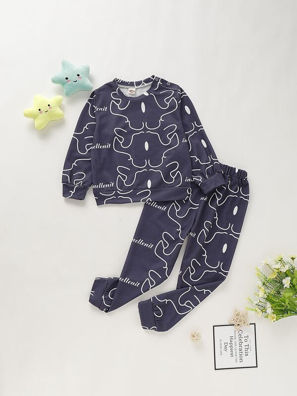 

Toddler Boys Graphic Print Sweatshirt With Pants, Navy