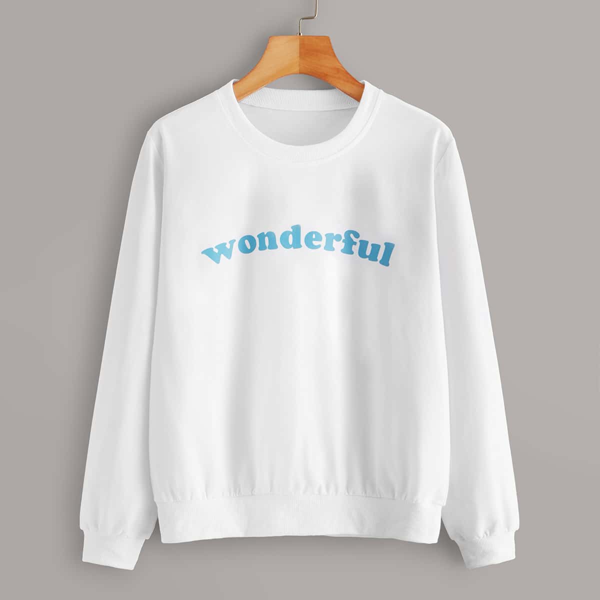 

Letter Graphic Round Neck Sweatshirt, White