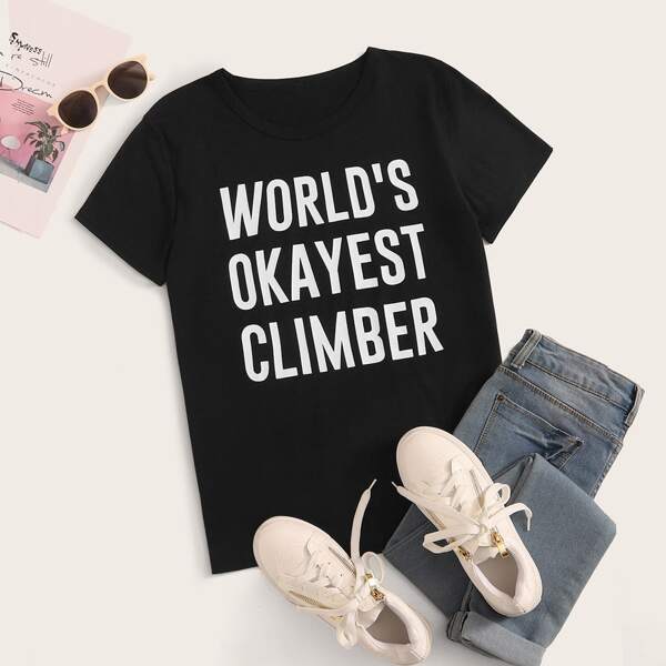 

Slogan Graphic Round Neck Tee, Black