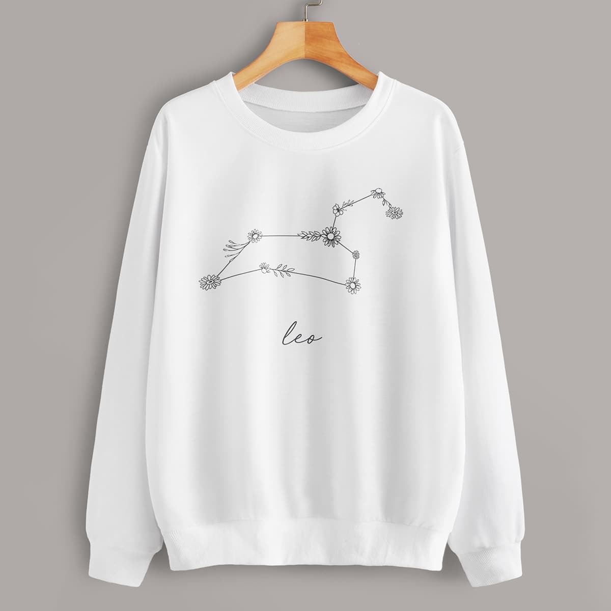 

Plants Print Crew Collar Sweatshirt, White