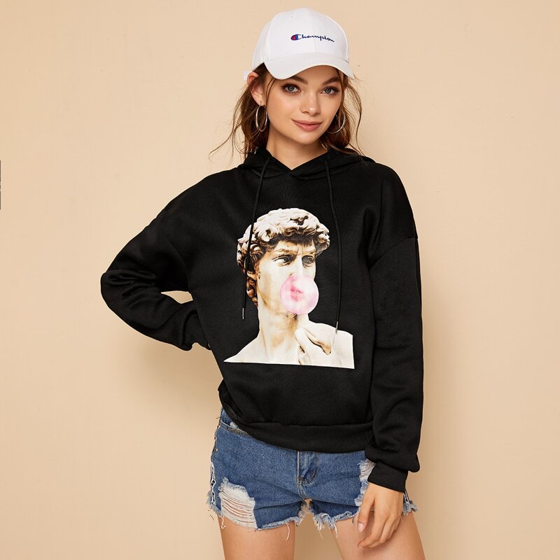 

Figure Graphic Drawstring Hoodie, Black