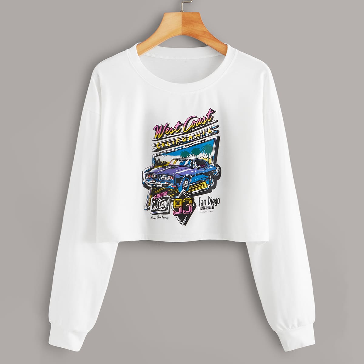 

Car & Letter Graphic Crop Sweatshirt, White