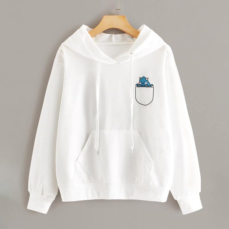 

Cartoon Graphic Kangaroo Pocket Hoodie, White