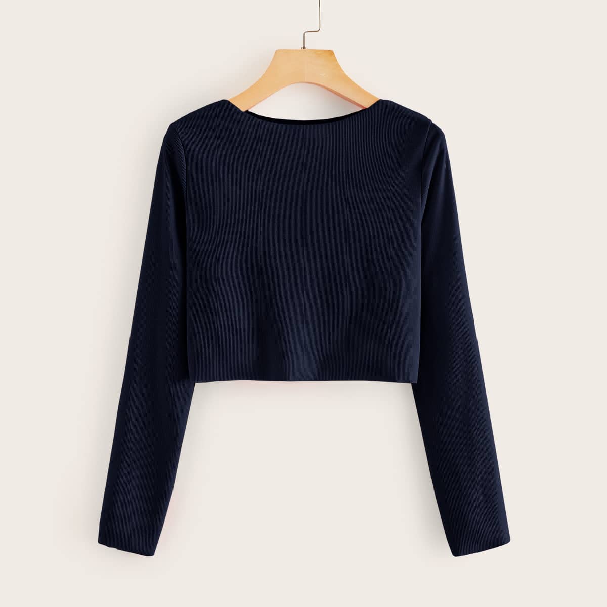 

Solid Long Sleeve Ribbed Crop Tee, Navy
