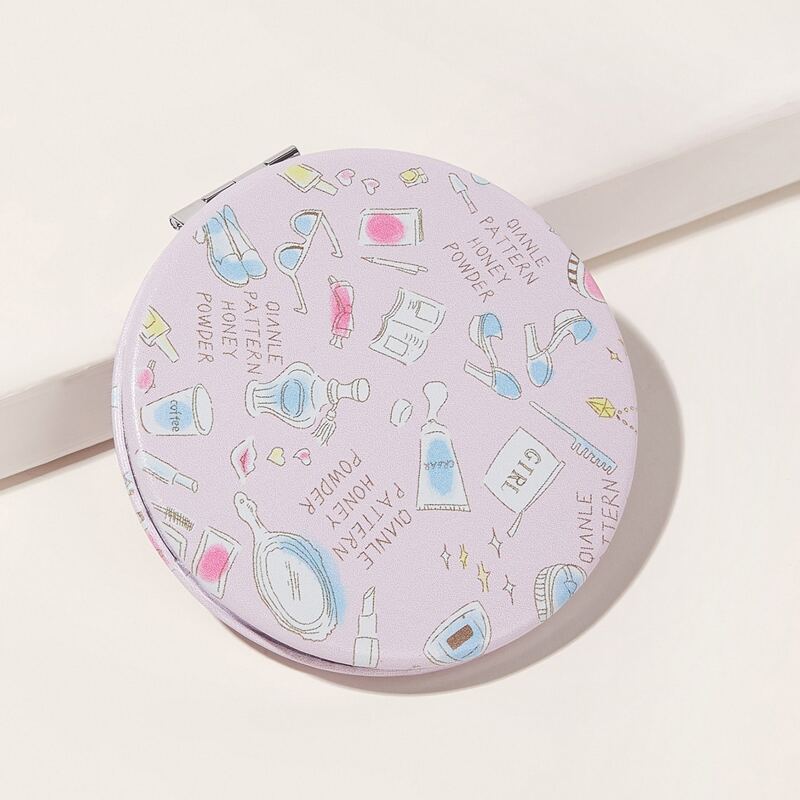 

Lipstick & Mirror Pattern Round Mirror, Multicolor