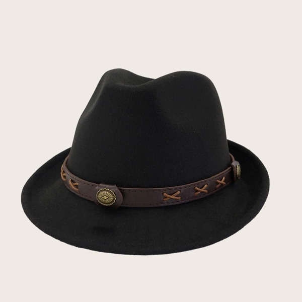 

Men Belt Decor Floppy Hat, Black